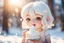 Placeholder: cute chibi girl eating white snowcake in sunshine ethereal, cinematic postprocessing, bokeh, dof