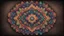 Placeholder: Hyper Realistic colorful cross stich mandala pattern on dark rustic grungy background with vignette effect