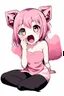 Placeholder: a cute poster of a Anime young monster girl, sit pose, fullbody, pink tones, rolling eyes, open mouth, finger lying on nose, veiny on eyes, fingers cute lying on nose crack, Mejiri Pose, tongue out, mouth open,