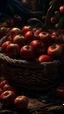 Placeholder: Bosch nightmares paining style Title:a basket of red apples but one apple is bad and rotten in the middle , 8k artistic photography, photorealistic concept art, soft natural volumetric cinematic perfect light, chiaroscuro, award-winning photograph, masterpiece, oil on canvas, Raphael, Caravaggio, Greg Rutkowski, people, beksinski, Giger