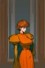 Placeholder: Female Half parrot half human in a old 1700s orange Dutch uniform in front of a Dutch city