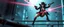 Placeholder: airbrush 3d rendering, mafia cyberpunk stylish lady dr smick Vex is now officially in stasis. No experiments. No clones. No accidental galaxy-ending breakthroughs. sci fi guns and rays, shattering glass background, flying debris, wicked smile, jumping guard rail pose
