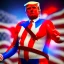 Placeholder: Realistic image of Donald trump super hero, retro style, watchmen style, red white blue colors, white stars, suspenders, latex material, 80s, vibrant color, highly detailed, sky background, concept art, unreal engine 5, god rays, ray tracing, RTX, lumen lighting, ultra detail, volumetric lighting, 3d, finely drawn, high definition, high resolution.