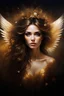 Placeholder: ethereal faerie, delicate large golden wings, mesmerizing dark brown eyes, flowing golden hair, impasto technique