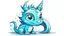 Placeholder: cartoon illustration: a cute little ice dragon with big shiny eyes. The dragon has big wings.