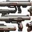 Placeholder: weapon for a videogame, sci-fi, ammo, futuristic, single, side-view, pistol