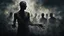Placeholder: Abstract surreal scene of a human soul in conflict a caracter dissolving into shadows and fog, body torn into shards of light and darkness. Shapes twist and melt like oil paint, forming ghostly hands and distorted faces emerging from the fog. The background is a blur of noise, chaotic patterns and faceless crowds, symbolizing the indifferent outside world. A haunting, dreamlike composition that captures isolation, inner demons, struggle of anxiety. surreal, atmospheric