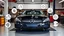Placeholder: A luxury garage, a car repair shop, with a black Benz C-Class parked in the middle, and a number of car symbols such as the engine, crankshaft, shock absorbers, and turbocharger around it, and the car is being overhauled.