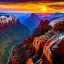 Placeholder: Zion National Park, Utah,aerial view,cloudy,extremely detailed digital painting, high resolution,8k, realistic, beautiful, volumetric lighting, mystical colors ,perfectly centered image, perfect composition, rim light, beautiful lighting,masterpiece, stunning scene, raytracing, anatomically correct, in the style Van Gogh and robert e howard and Ken Kelley and Ohrai Noriyoshi and Simon Bisley and tomzj1.