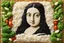 Placeholder: Authentic Bento Box Art, mona lisa, made from veg on a rice background