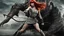 Placeholder: Full-body retro photo of a woman with straight red hair and a Fringe, in a fight with a monster, wrapped in tenacles, in an action pose, sci-fi Background