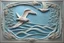 Placeholder: ((pale blue exquisite bas-relief art sea waves and birds on wall)) , with thin wavy lines decorative elements, work of art, intricate, vertical light, shadow, bas-relief art , masterpiece