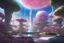 Placeholder: galactic angels coming from space, blue and pink lights, sunny atmosphere, concept art, smooth, extremely sharp detail, futuristic crystal dome in the japonese garden on another planet, vessels, green plants, flowers, big trees blue sky, pink, blue, yellow soft lights, waterfall, finely tuned detail, cinematic smooth, intricate detail, futuristic style ultra high definition, 8 k, unreal engine 5, ultra sha