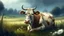 Placeholder: Fantasy digital illustration: old, sad cow in the meadow