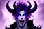 Placeholder: Young man with demon horns, fangs, messy purple hair and blue eyes