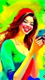 Placeholder: express yourself, a beautiful girl with an iPhone happy Bosch painting style