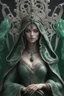 Placeholder: highly detailed marble and jade sculpture of a female necromancer, transparent nail polish, beautiful hands, stunning face, volumetric fog, Hyperrealism, breathtaking, ultra realistic, unreal engine, ultra detailed, cyber background, Hyperrealism, cinematic lighting, highly detailed, breathtaking, stunning environment