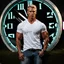 Placeholder: portrait of a 35 year old Handsome muscular male. tall with pale skin and short blond hair with five a clock shadow. wearing jeans and a white shirt