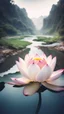 Placeholder: Double exposure of a lotus flower and a flowing river, stunning