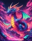 Placeholder: Dragon in a vibrant synthwave dreamscape, neon chaos swirling energetically around pixelated forms, a dynamic fusion of retro gaming nostalgia and futuristic abstraction