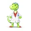 Placeholder: Cartoon illustration for children: Doctosaurus in a white doctor's coat, white background