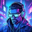 Placeholder: Cyberpunk painting illustrated with a sad alpha male software engineer character in GTA style design blue color eyes every detail is captured with transparent VR headset neons style Indian bazaar background captured in a close up portrait mode photo