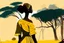 Placeholder: Design, African woman, oil painting, featureless, graphic, drawing without facial features, background, sky, trees, traditional clothes, cartoon, looking left