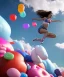 Placeholder: Ultra realistic speed clouds sky scene, wide angle view, sweet women falling down, inflatable color clothing, free jumping flying, many trinkets, hair monster. Clouds sea, many jelly beans, balls, color smoke, smile, happy, circus style, extreme, wind, 20,000 feet altitude, stratosphere, soft color, highly detailed, unreal engine 5, ray tracing, RTX, lumen lighting, ultra detail, volumetric lighting, 3d, finely drawn, high definition, high resolution.