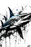 Placeholder: A drawing of a shark colored in free flowing liquid black inks