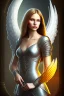 Placeholder: portrait lady angel with super bobs no top long black hairs shield in castle