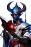 Placeholder: En Young male black skin tiefling fra dnd holding a book with Arcane Magic in a silver and White Rope. His horn a perfectly place on acet from the front to the back pointing upwards with glowing Red cat Eyes glowing Blue Arcane Magic around them