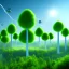 Placeholder: energy, power plant, technology, future, green trees, blue sky, people