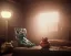 Placeholder: Room scene, muppet head with realistic body detective man, realistic photo, concept art, retro style, smooth, unreal engine 5, god lights, ray tracing, RTX, lumen lighting, ultra detail, volumetric lighting, 3d.