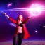 Placeholder: Pretty teenage girl with red hair who is dressed like a space witch casting a spell, girl has stars in her eyes, background is realistic space renditions, rendered, unity 3d, unreal engine, dslr, hdr, 4k, edited, photorealistic