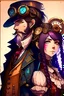Placeholder: anime couple, steampunk , colorful, man with beard and woman with dark hair