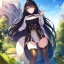 Placeholder: girl, masterpiece, best quality, volumetric lighting, detailed outfit, perfect eyes, black hair, golden eyes, long hair, thigh highs, outdoors,