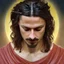 Placeholder: Zlatan Ibrahimović as Jesus Christ, one eyebrow, white robe, big eyes, 2d portrait, symmetrical, highly detailed, digital painting, artstation, concept art, smooth, sharp focus, illustration, cinematic lighting, art by artgerm and greg rutkowski and alphonse mucha