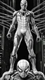 Placeholder: Arte lineal Spiderman cyborg de pie, full body calidad ultra, hiperdetallado, maximalista, color blanco, increíble obra de arte piernas completas pies completos