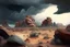 Placeholder: Cloudy day, rocks, arid land, epic