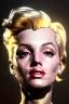 Placeholder: Ultra Realistic image, portrait, blonde woman, sweet Marylin Monroe face, perfect iris, glow eyes, gold makeup, wires attached to head. Steampunk style, latex coat, fog, rain, soft color, highly detailed, unreal engine 5, ray tracing, RTX, lumen lighting, ultra detail, volumetric lighting, 3d, finely drawn, high definition, high resolution.