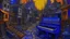 Placeholder: A violet cybernetic city with instruments painted by Vincent van Gogh