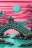 Placeholder: A light pink bridge made out of candy painted Utagawa Hiroshige