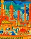 Placeholder: An orange colored crystal factory in a plague painted by Wassily Kandinsky