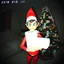 Placeholder: cursed image CCTV grainy and glitchy security cam screen capture of a guilty looking Christmas elf holding a toilet paper roll in front of a toilet paper covered Christmas tree, background a suburban living room at midnight, chaotic, mischievous elf, toilet paper covered Christmas tree, low contrast, blurry glitch textures, security cam LED time stamp and LED artifacts, dark grainy night vision texture