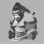 Placeholder: A flat vector icon of a Gorilla Samurai, black and white on a white background