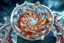 Placeholder: Dynamic complex hypnotic fractal 3D with horizontal Symmetry structures twisting and morphing between organic and geometric forms, smooth translucent iridescent glass with inner glow and bubbles, varied transparent materials, stormy skies, intense dramatic