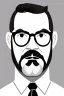 Placeholder: black and white,real estate agent,bald white male with thick grey beard,55 years old,metal wire frame glasses,, necktie,portly,detailed drawing,white background