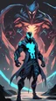 Placeholder: Mix between venom symbiote and genji in solo leveling shadow style with neon glowing blue