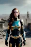 Placeholder: ultrarealistic, ruined city,__skimpy sci-fi armor__, __angles__, 18 year old woman, strikingly beautiful,ginger hair, _colour_, [__starlets__|__starlets__], (pale __skincolor__ skin:1.2), __camera__, _hair_, detailed face and eyes, medium breasts, leather choker, freckles, dynamic pose, resolved expression, __accessory__, strappy outfit, (straps:1.1), sword in scabard on left hip, (buckles, buttons, snaps, rings:1.0), haltertop style breastplate, detailed eyes, plump lips, sci-fi theme