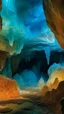 Placeholder: A tan underground cavern with geode crystals painted by Claude Monet